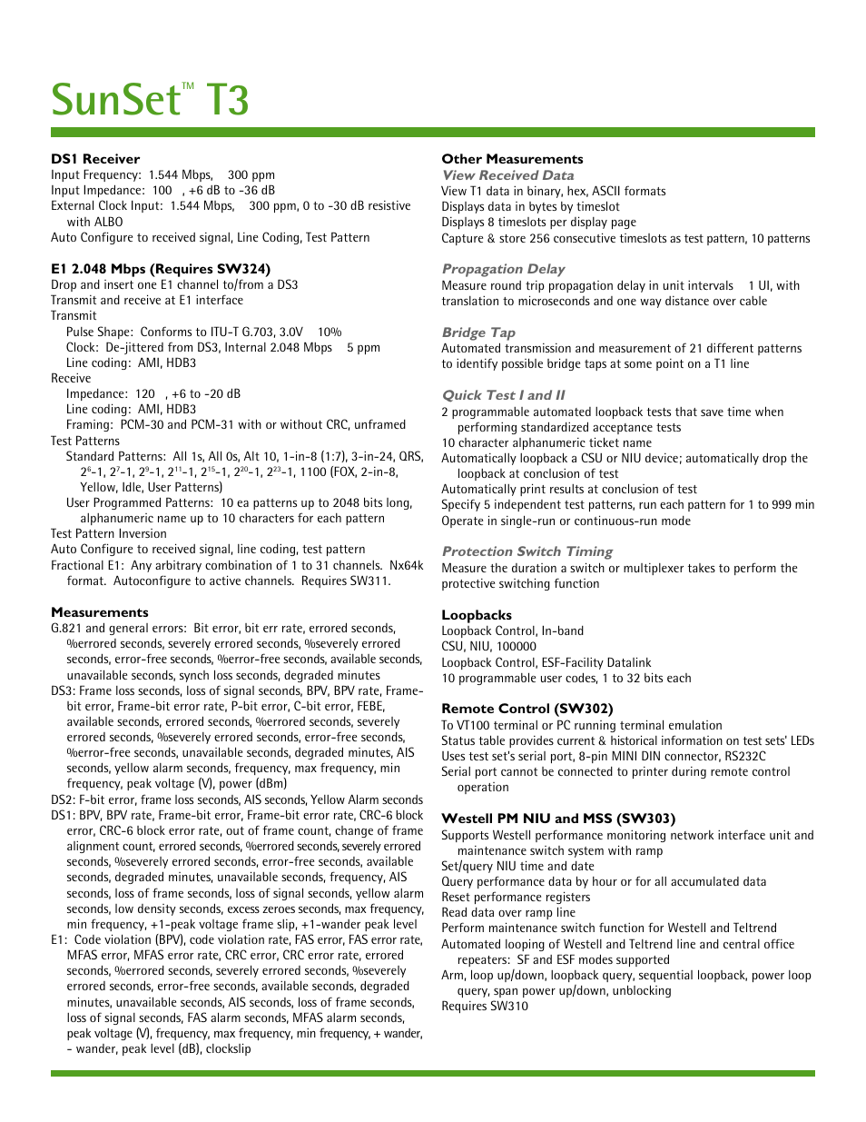 Sunset | Atec Sunrise-Telecom-SUNSET-T3 User Manual | Page 2 / 4