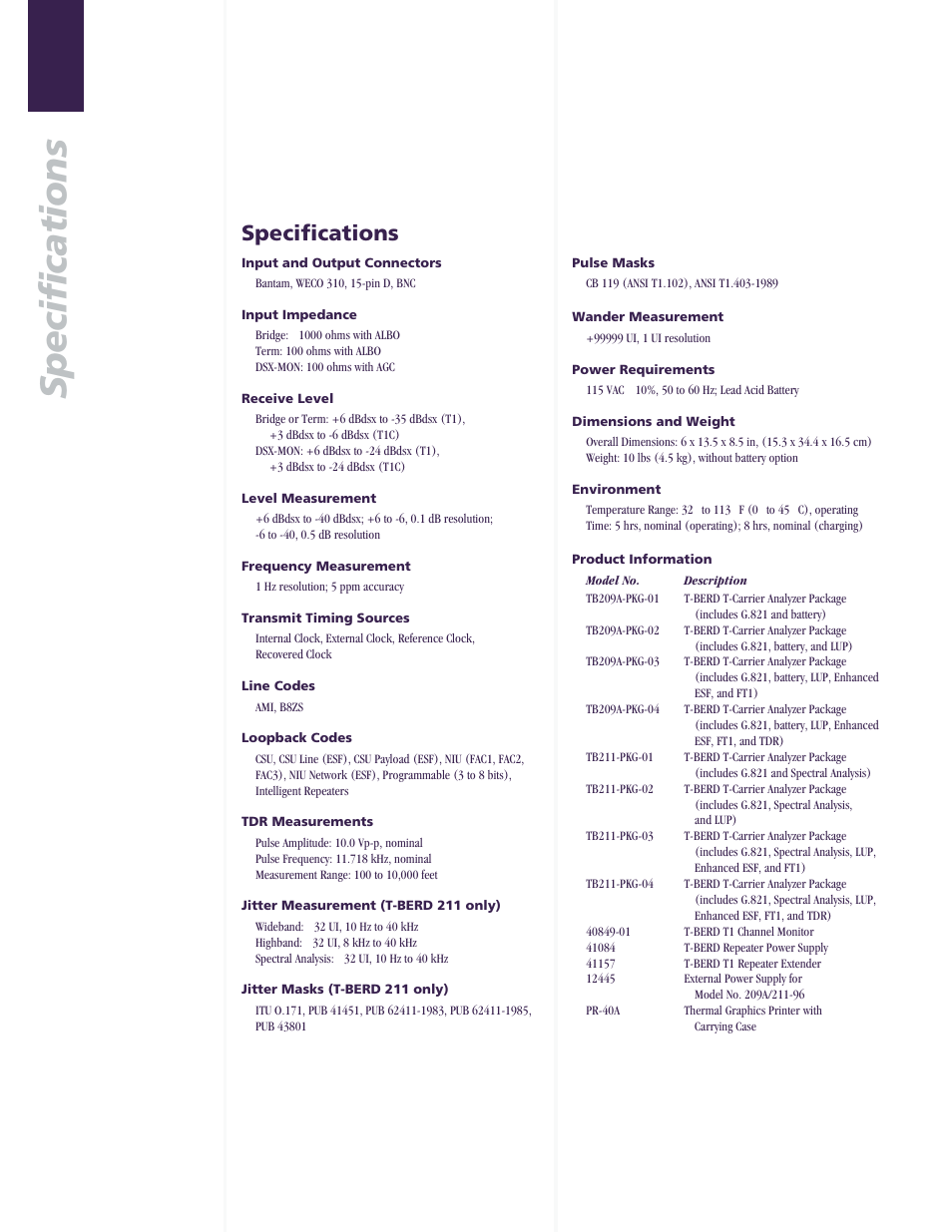 Specifications | Atec TTC-T-Berd-211 User Manual | Page 9 / 10