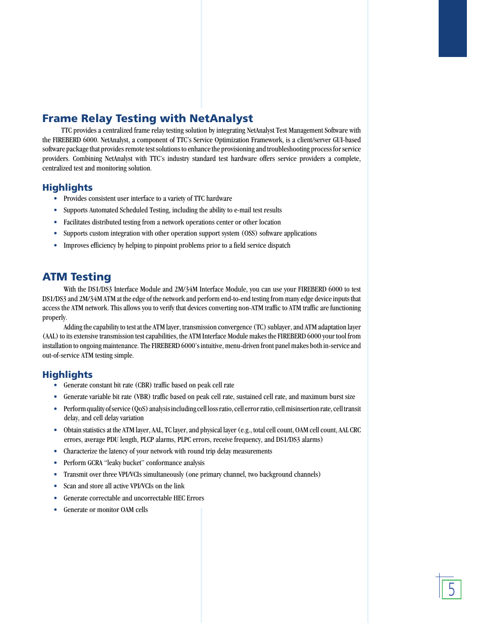 Frame relay testing with netanalyst, Atm testing | Atec TTC-6000 User Manual | Page 6 / 14