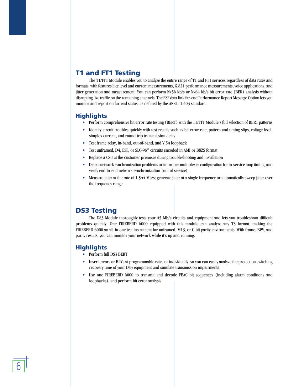 T1 and ft1 testing, Ds3 testing | Atec TTC-6000 User Manual | Page 7 / 14