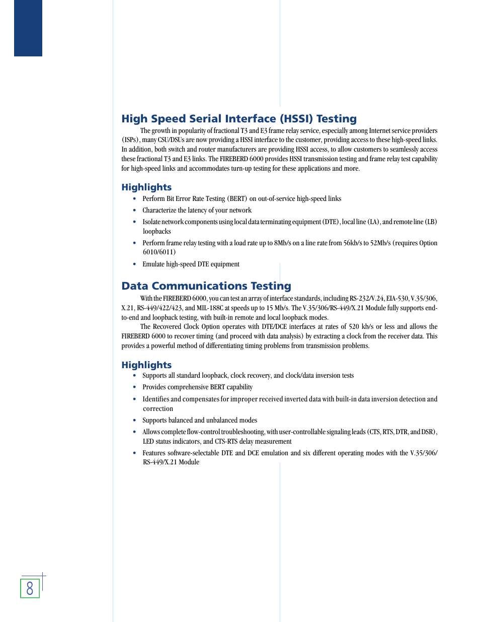 High speed serial interface (hssi) testing, Data communications testing | Atec TTC-6000 User Manual | Page 9 / 14