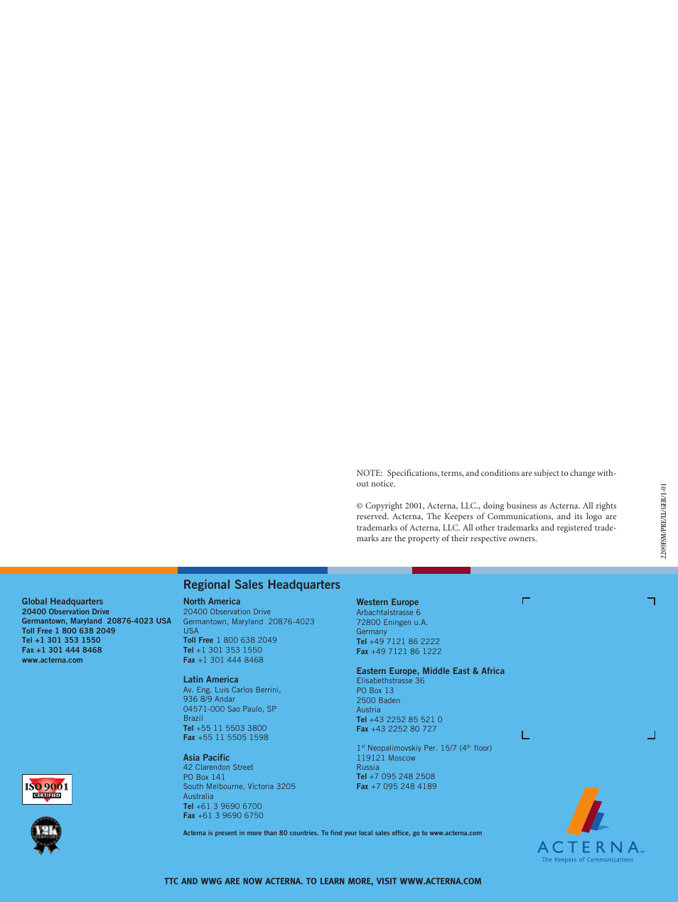 Regional sales headquarters | Atec TTC-2209 User Manual | Page 11 / 11