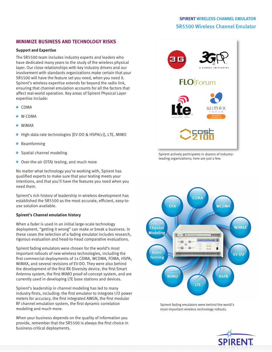 Sr5500 wireless channel emulator, Minimize business and technology risks | Atec Spirent-SR5500 User Manual | Page 3 / 8