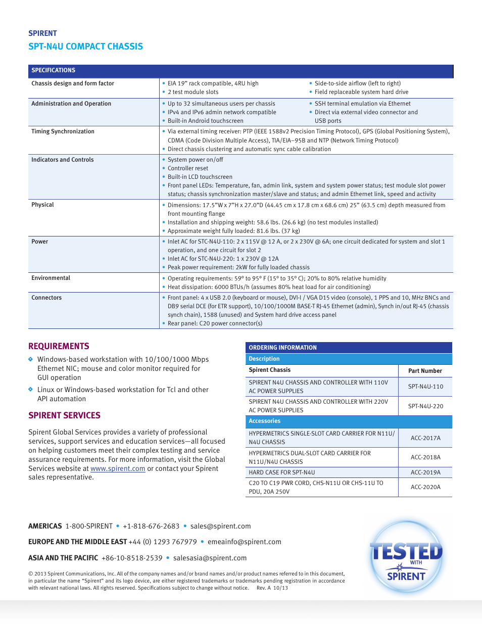 Spt-n4u compact chassis, Requirements, Spirent services | Atec Spirent-N4U User Manual | Page 2 / 2