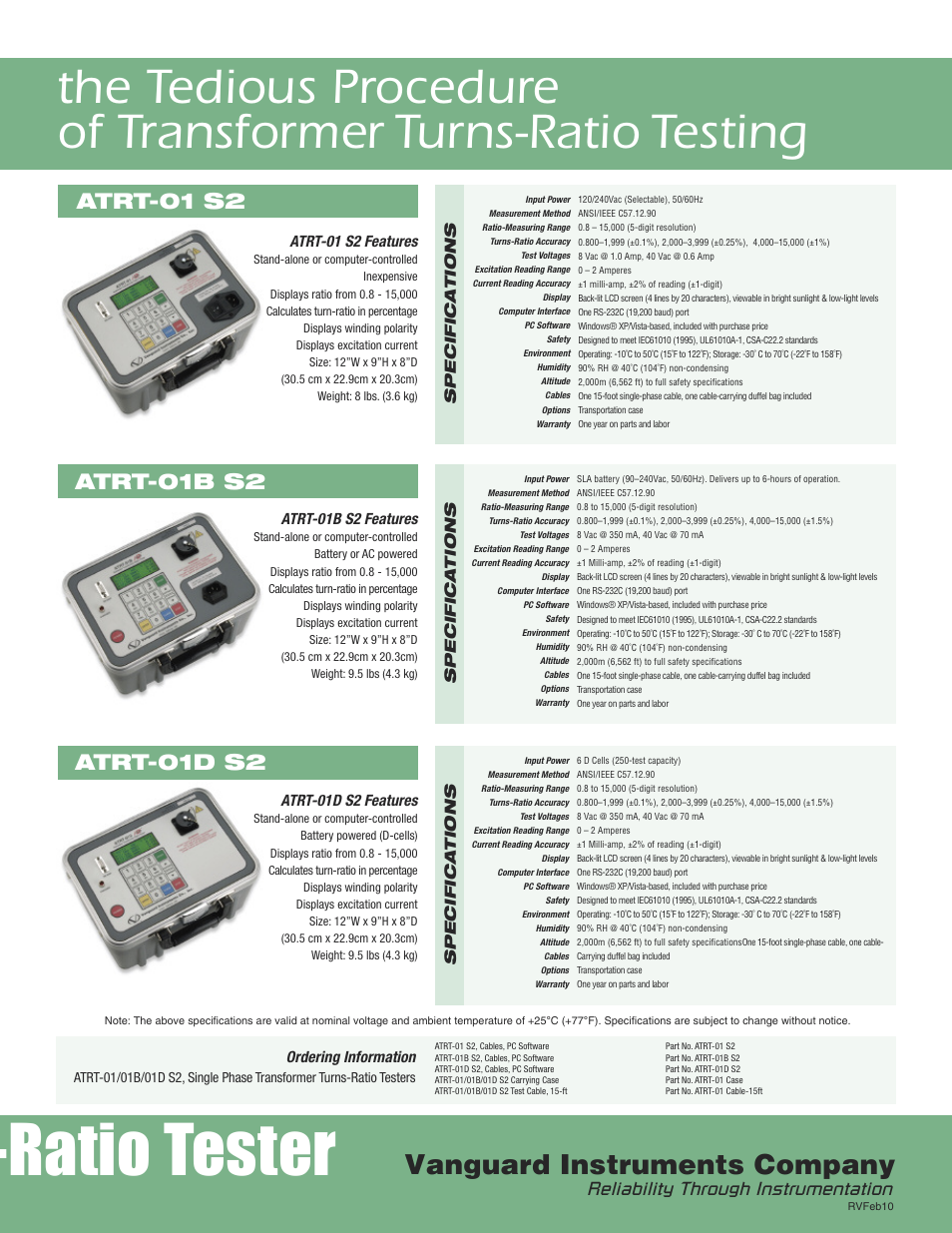 Ratio tester, Vanguard instruments company, Reliability through instrumentation | Atec Vanguard-ATRT-01 Series User Manual | Page 3 / 4