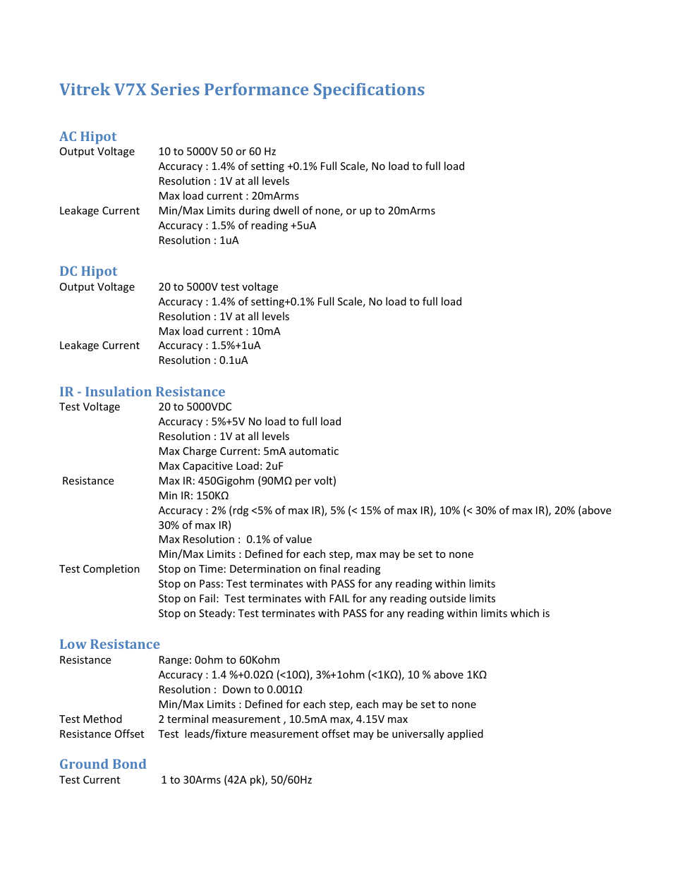 Vitrek v7x series performance specifications | Atec Vitrek-V7x Series User Manual | Page 2 / 4