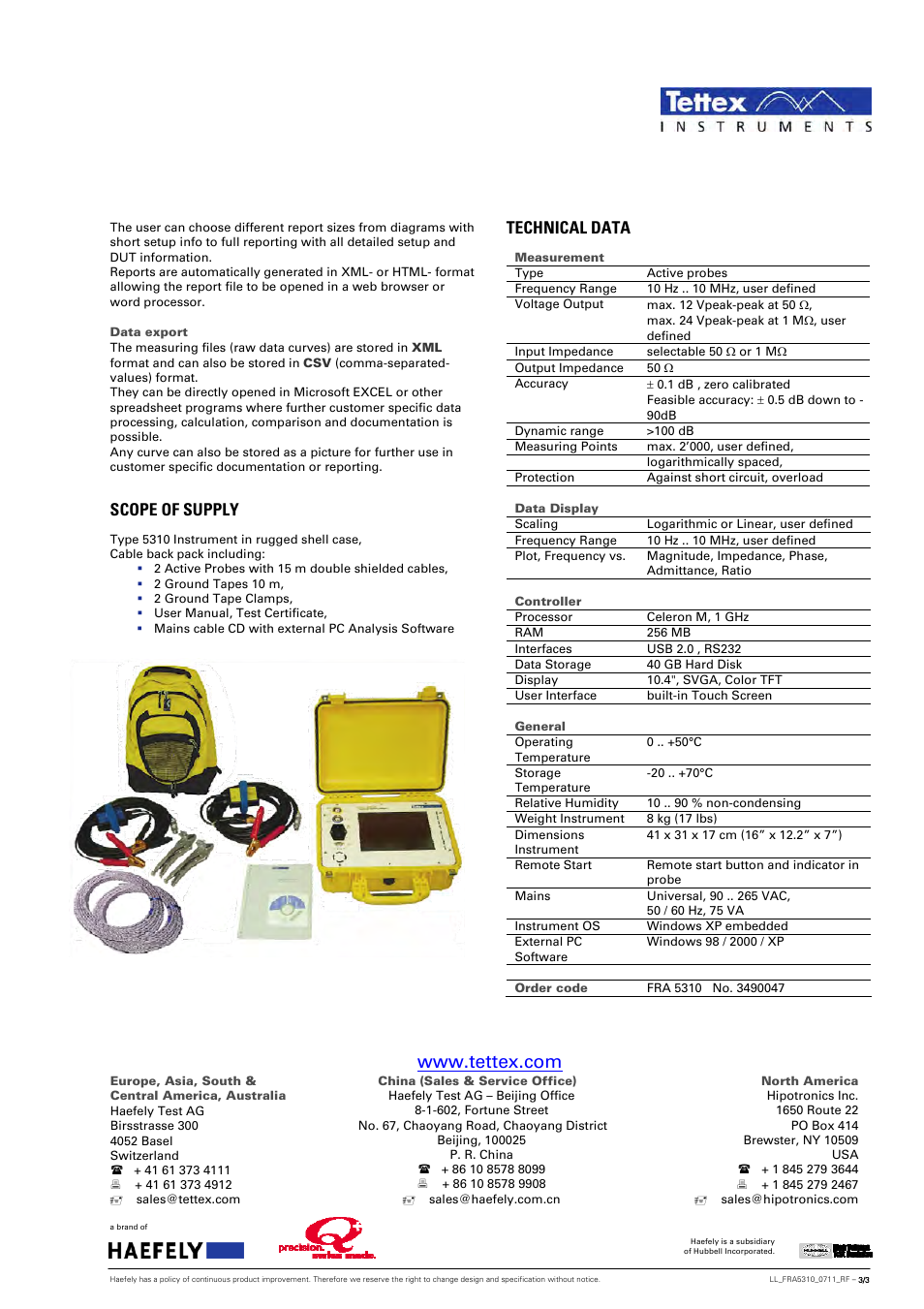 Scope of supply, Technical data | Atec Tettex-FRA5310 User Manual | Page 3 / 3