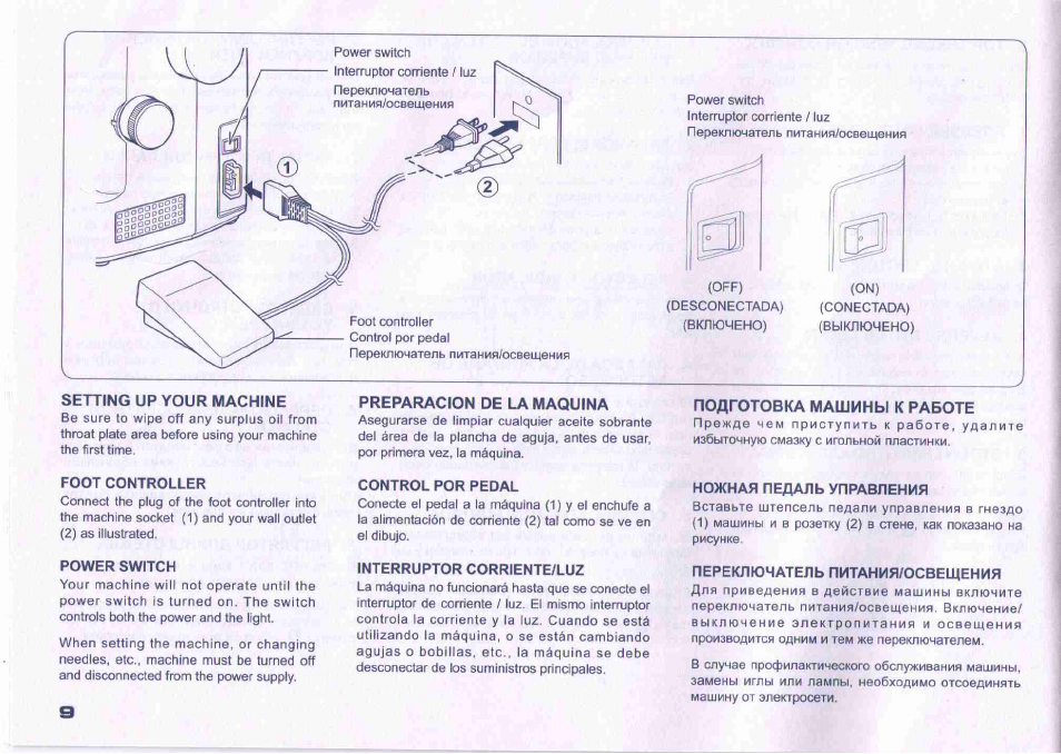 Preparacion de la maquina, Подготовка машины к работе, Preparación de la máquina | Juki HZL-27Z User Manual | Page 8 / 41