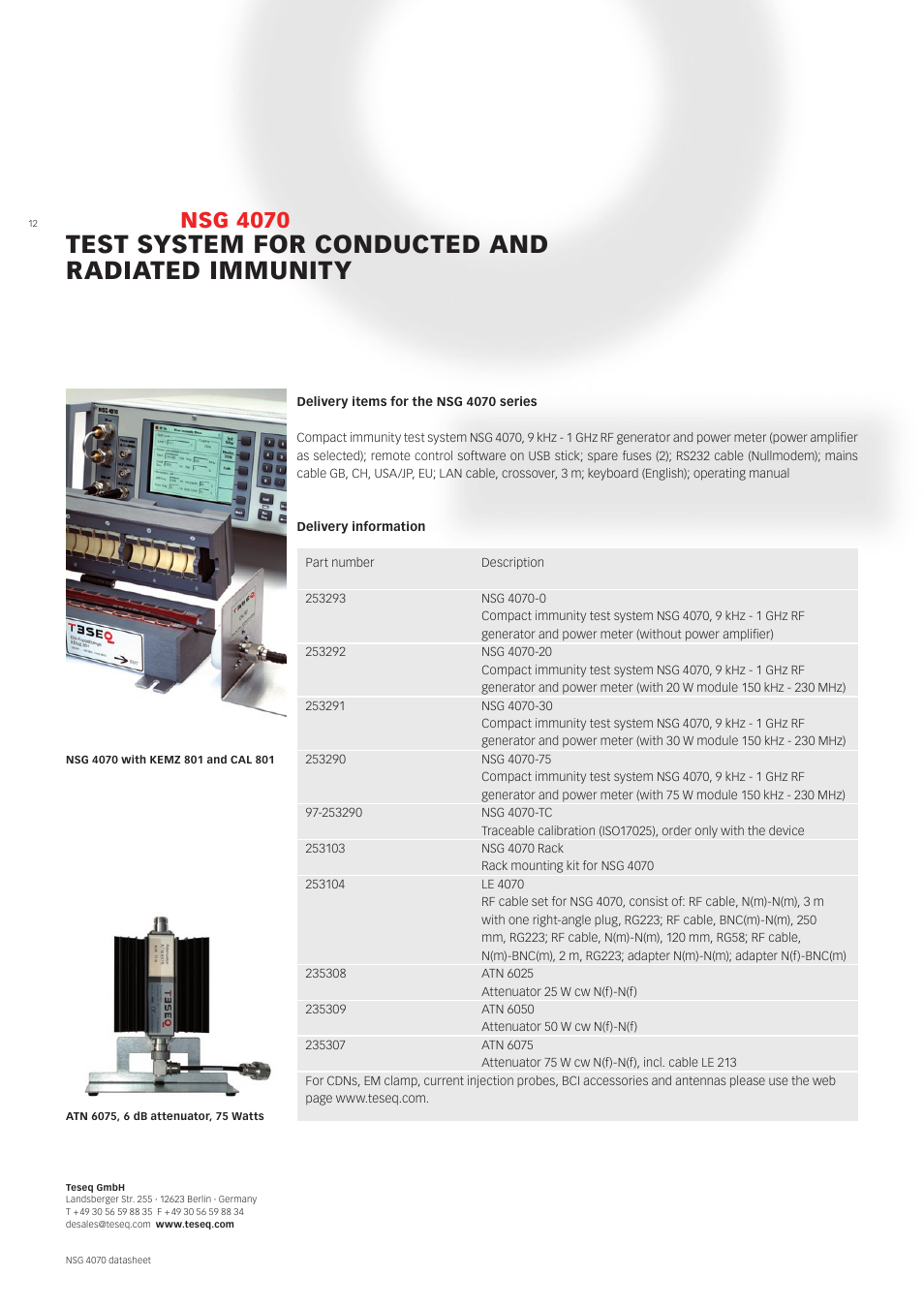 Test system for conducted and radiated immunity, Nsg 4070 | Atec Teseq-Schaffner-NSG4070-75 User Manual | Page 12 / 12