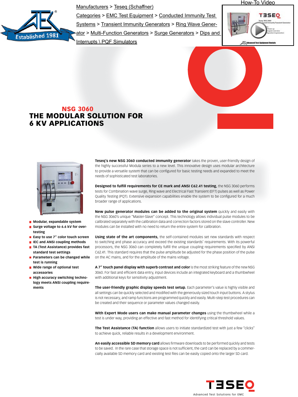 Atec Teseq-Schaffner-NSG3060 User Manual | 6 pages