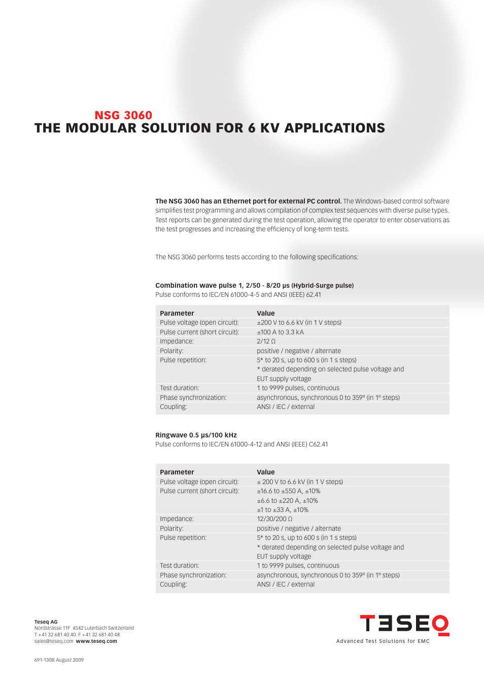 Teseq-schaffner-nsg3060_datasheet.pdf, The modular solution for 6 kv applications, Nsg 3060 | Atec Teseq-Schaffner-NSG3060 User Manual | Page 2 / 6
