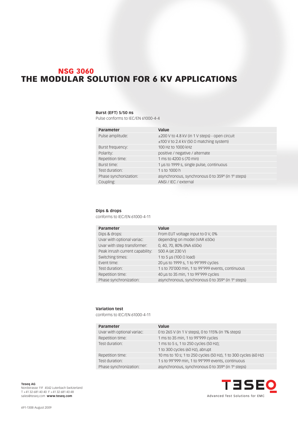 The modular solution for 6 kv applications, Nsg 3060 | Atec Teseq-Schaffner-NSG3060 User Manual | Page 3 / 6