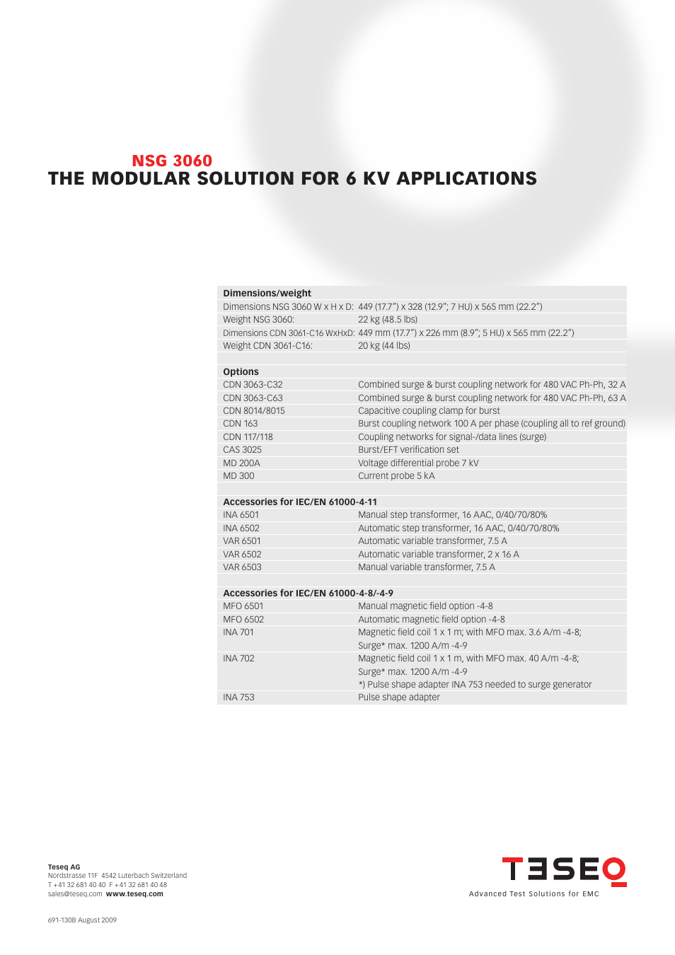 The modular solution for 6 kv applications, Nsg 3060 | Atec Teseq-Schaffner-NSG3060 User Manual | Page 6 / 6