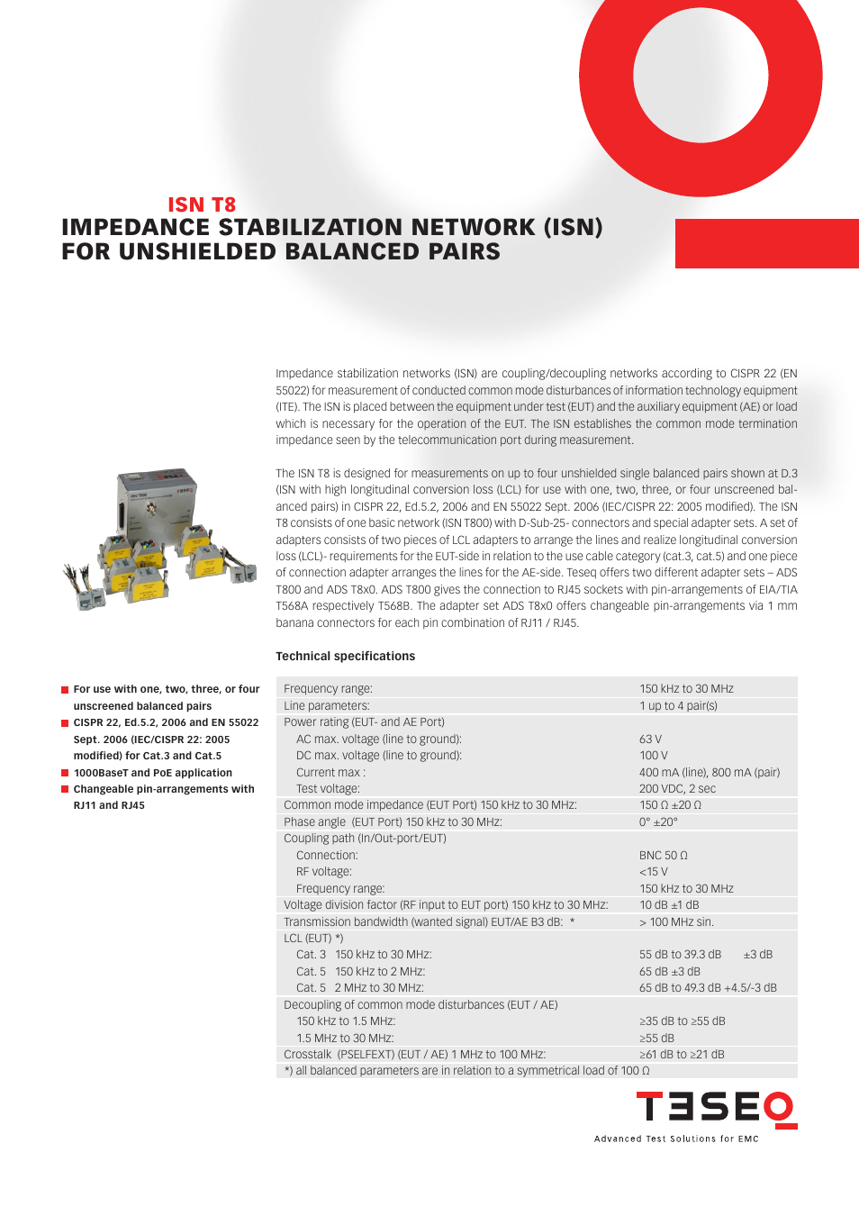 Atec Teseq-Schaffner-ISN-T8 User Manual | 2 pages