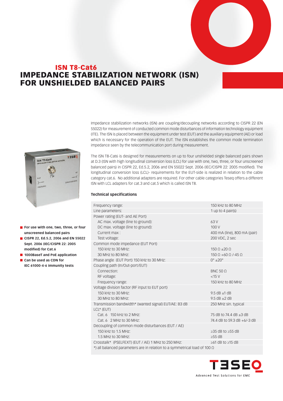 Atec Teseq-Schaffner-ISN-T8-CAT6 User Manual | 2 pages