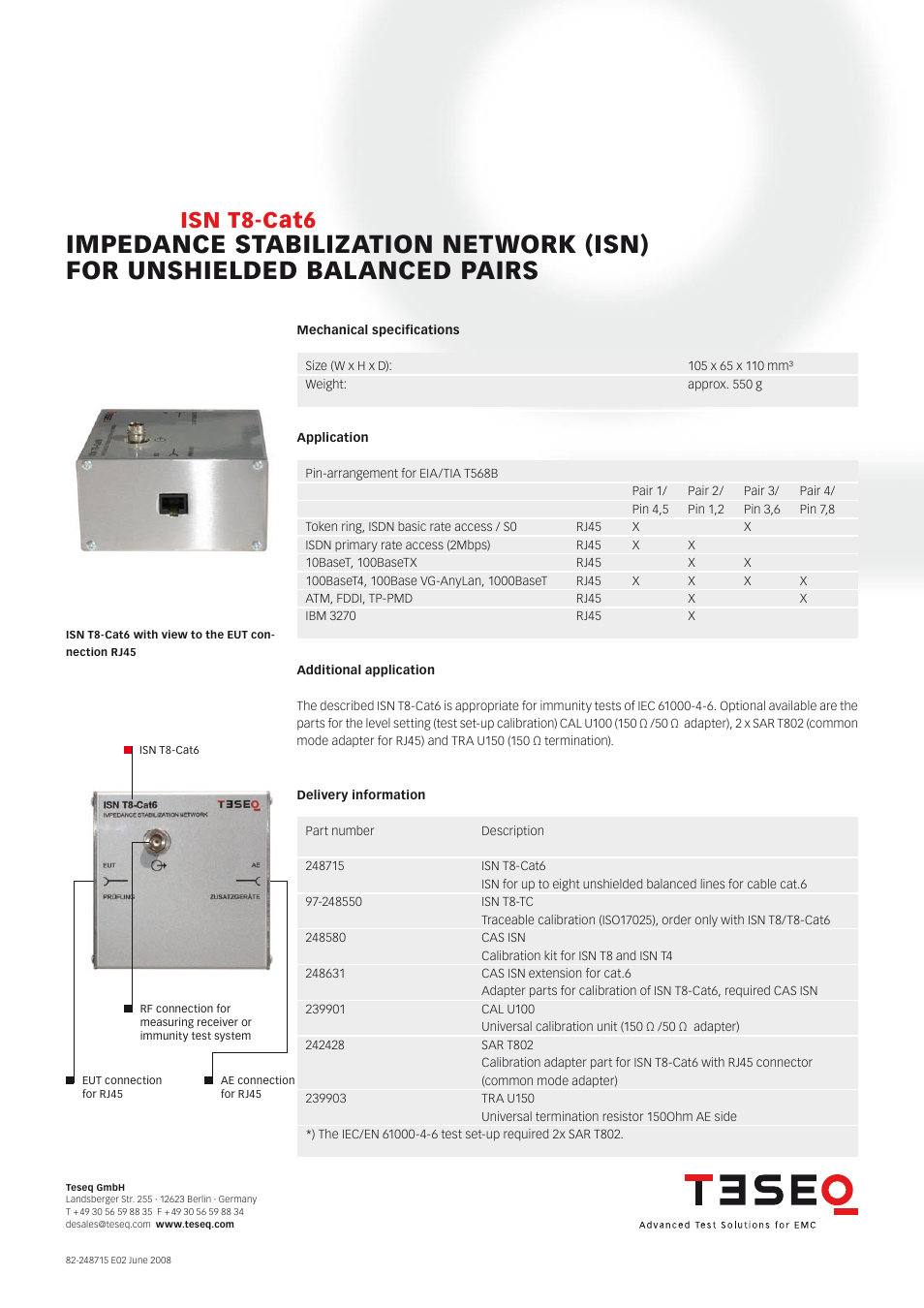 Isn t8-cat6 | Atec Teseq-Schaffner-ISN-T8-CAT6 User Manual | Page 2 / 2