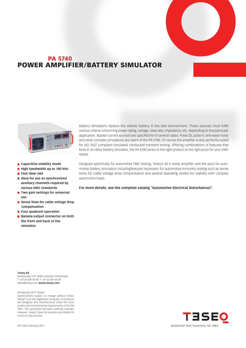 Atec Teseq-PA5740 User Manual | 1 page