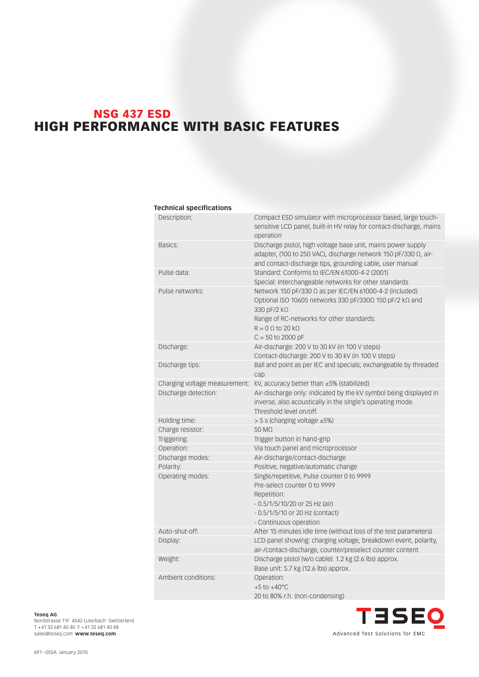 High performance with basic features, Nsg 437 esd | Atec Teseq-Schaffner-NSG437 User Manual | Page 2 / 2