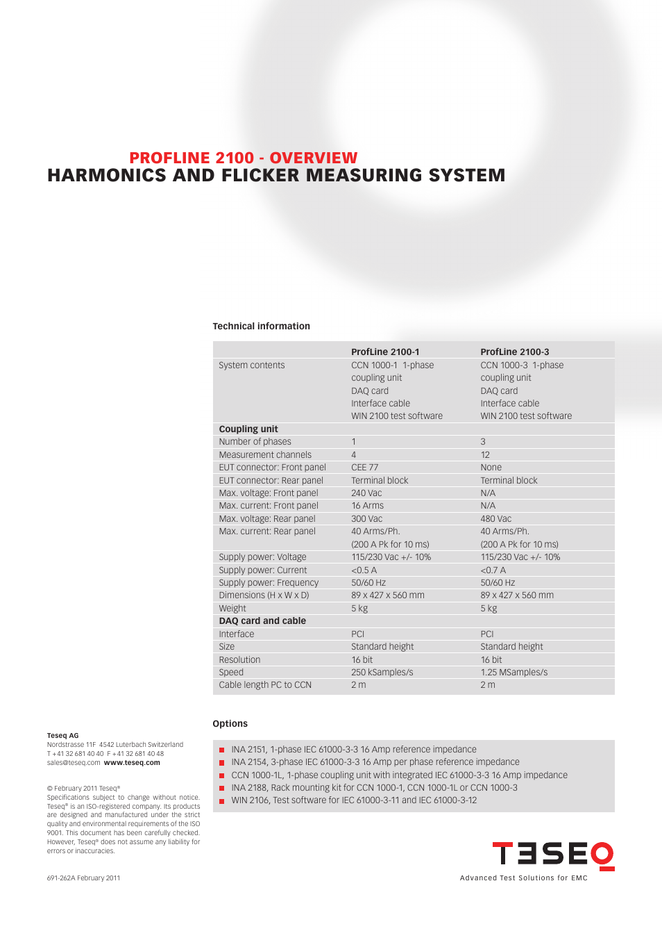 Harmonics and flicker measuring system, Profline 2100 - overview | Atec Teseq-ProfLine_2100 User Manual | Page 2 / 2