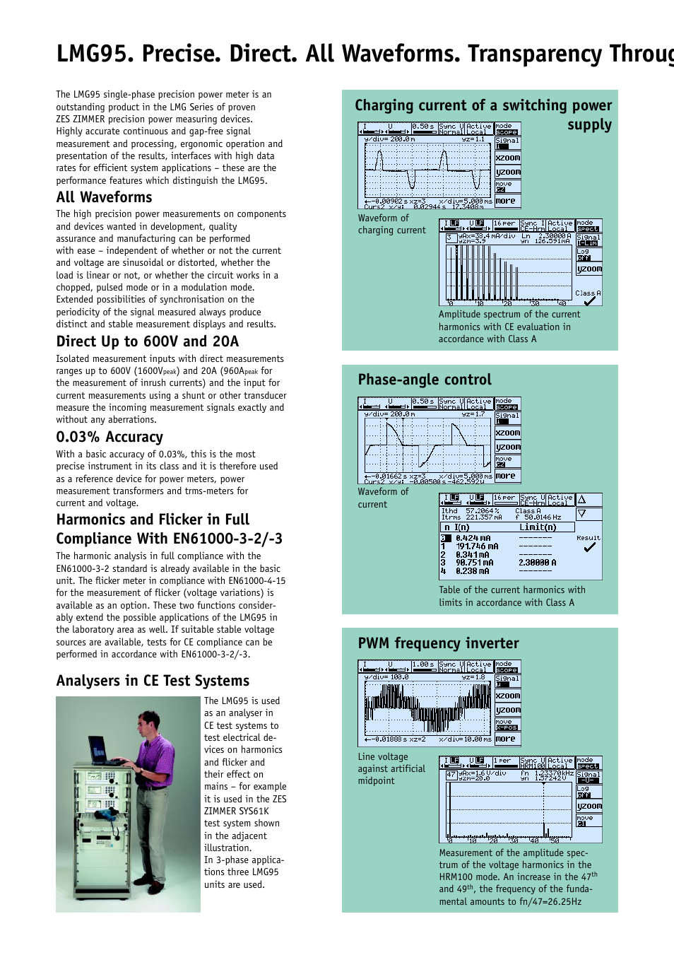 03% accuracy, Analysers in ce test systems | Atec Zimmer-Electronic-Systems-LMG95 User Manual | Page 2 / 6