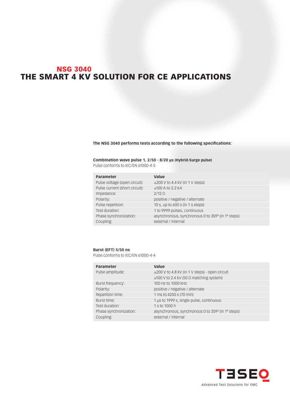 The smart 4 kv solution for ce applications, Nsg 3040 | Atec Teseq-Schaffner-NSG3040 User Manual | Page 2 / 5