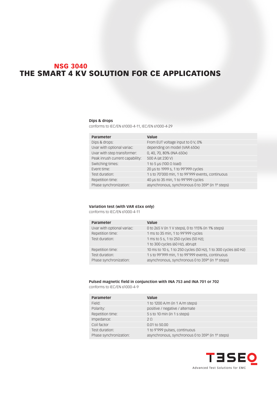 The smart 4 kv solution for ce applications, Nsg 3040 | Atec Teseq-Schaffner-NSG3040 User Manual | Page 3 / 5
