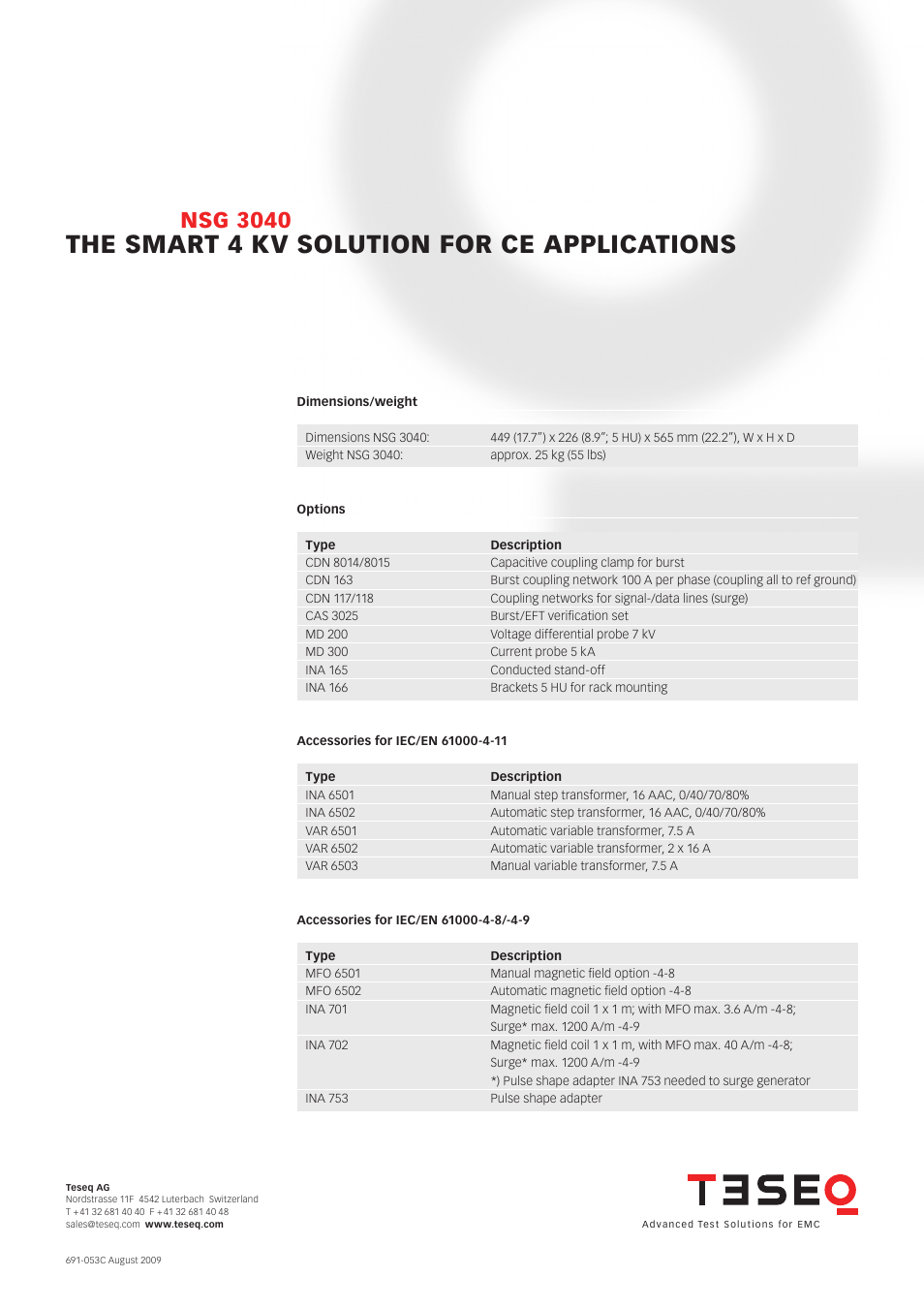 The smart 4 kv solution for ce applications, Nsg 3040 | Atec Teseq-Schaffner-NSG3040 User Manual | Page 5 / 5