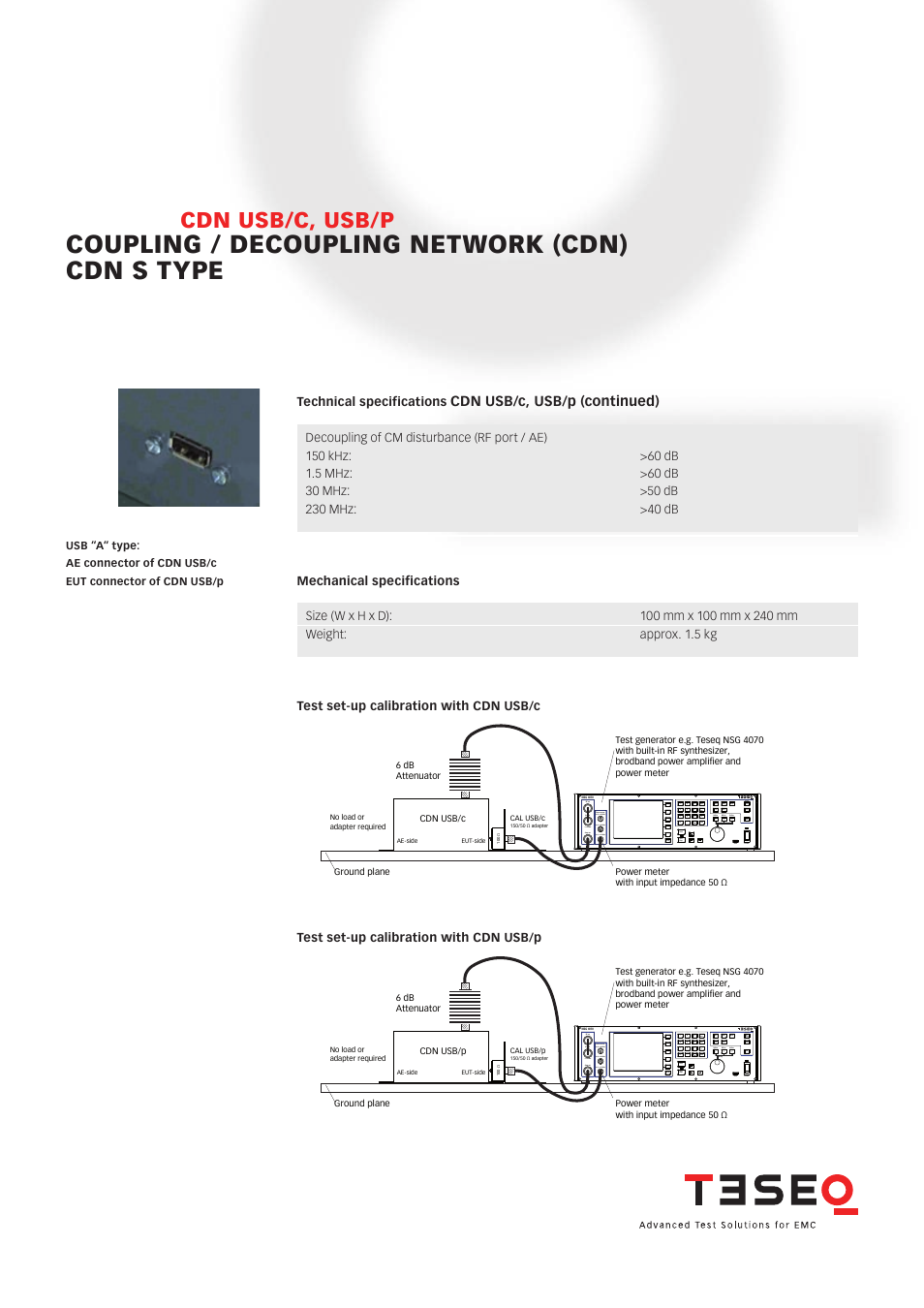 Coupling / decoupling network (cdn) cdn s type, Cdn usb/c, usb/p | Atec Teseq-CDN_USB User Manual | Page 2 / 3