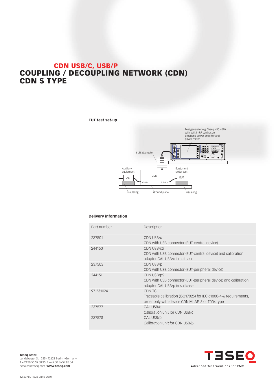 Coupling / decoupling network (cdn) cdn s type, Cdn usb/c, usb/p | Atec Teseq-CDN_USB User Manual | Page 3 / 3