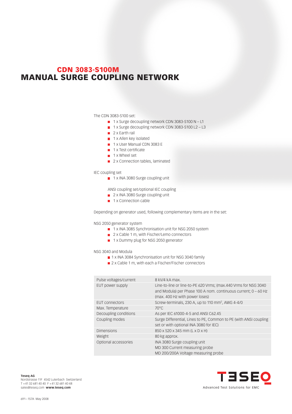 Manual surge coupling network | Atec Teseq-Schaffner-CDN3083-S100M User Manual | Page 2 / 2