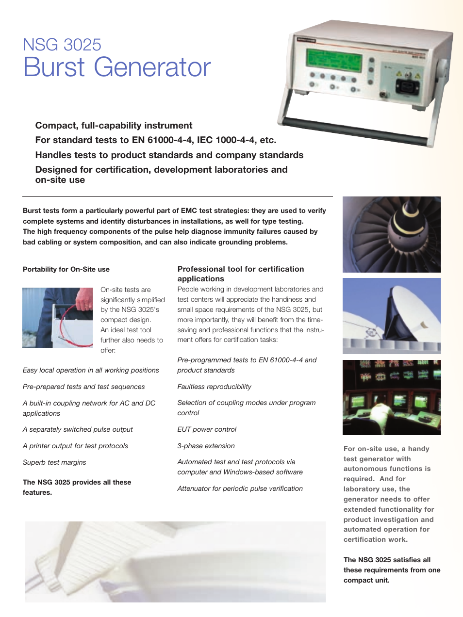Burst generator, Nsg 3025, Compact, full-capability instrument | Atec Teseq-Schaffner-NSG3025 User Manual | Page 2 / 4