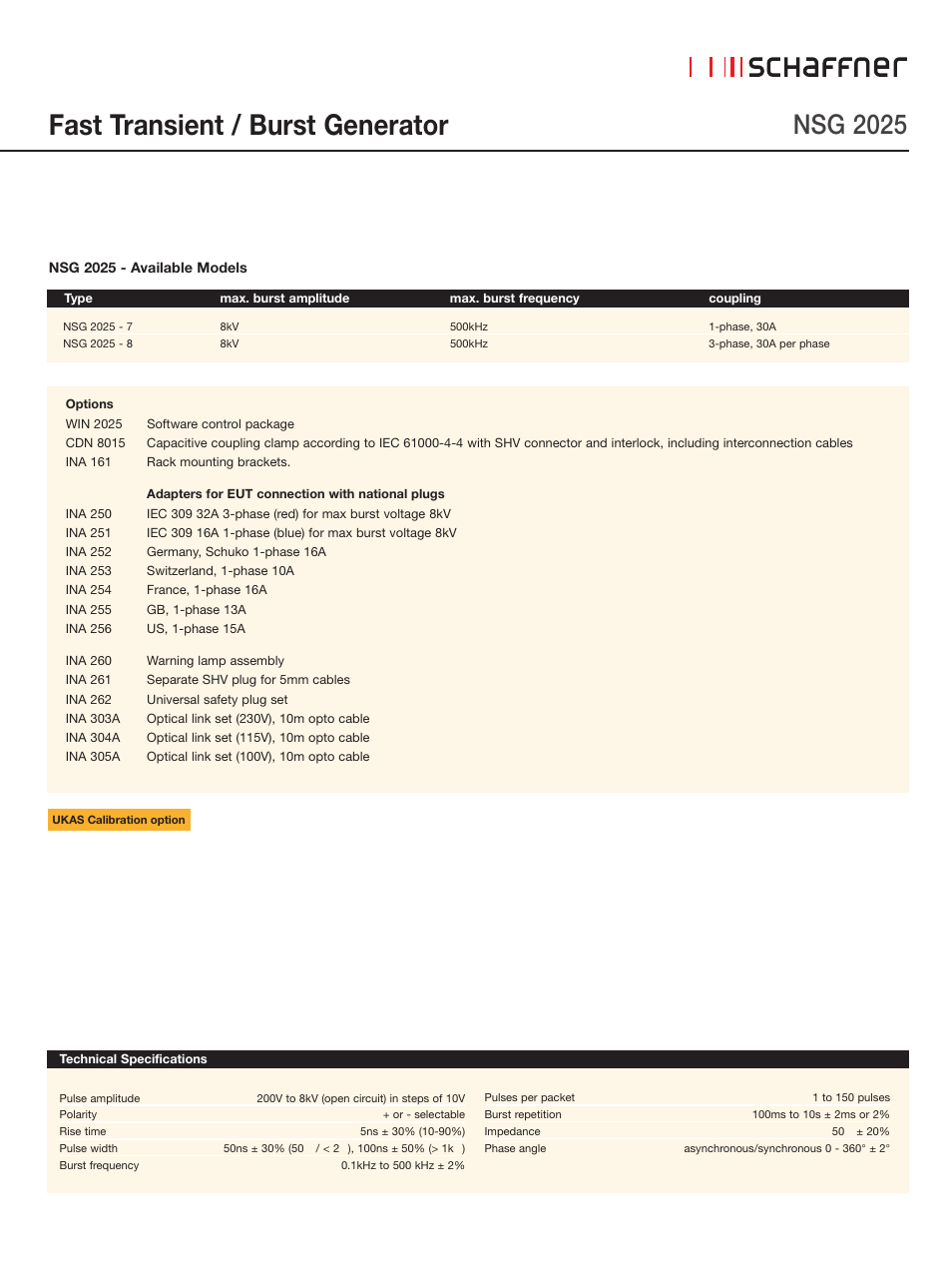 Fast transient / burst generator, Nsg 2025 | Atec Teseq-Schaffner-NSG2025 User Manual | Page 2 / 2