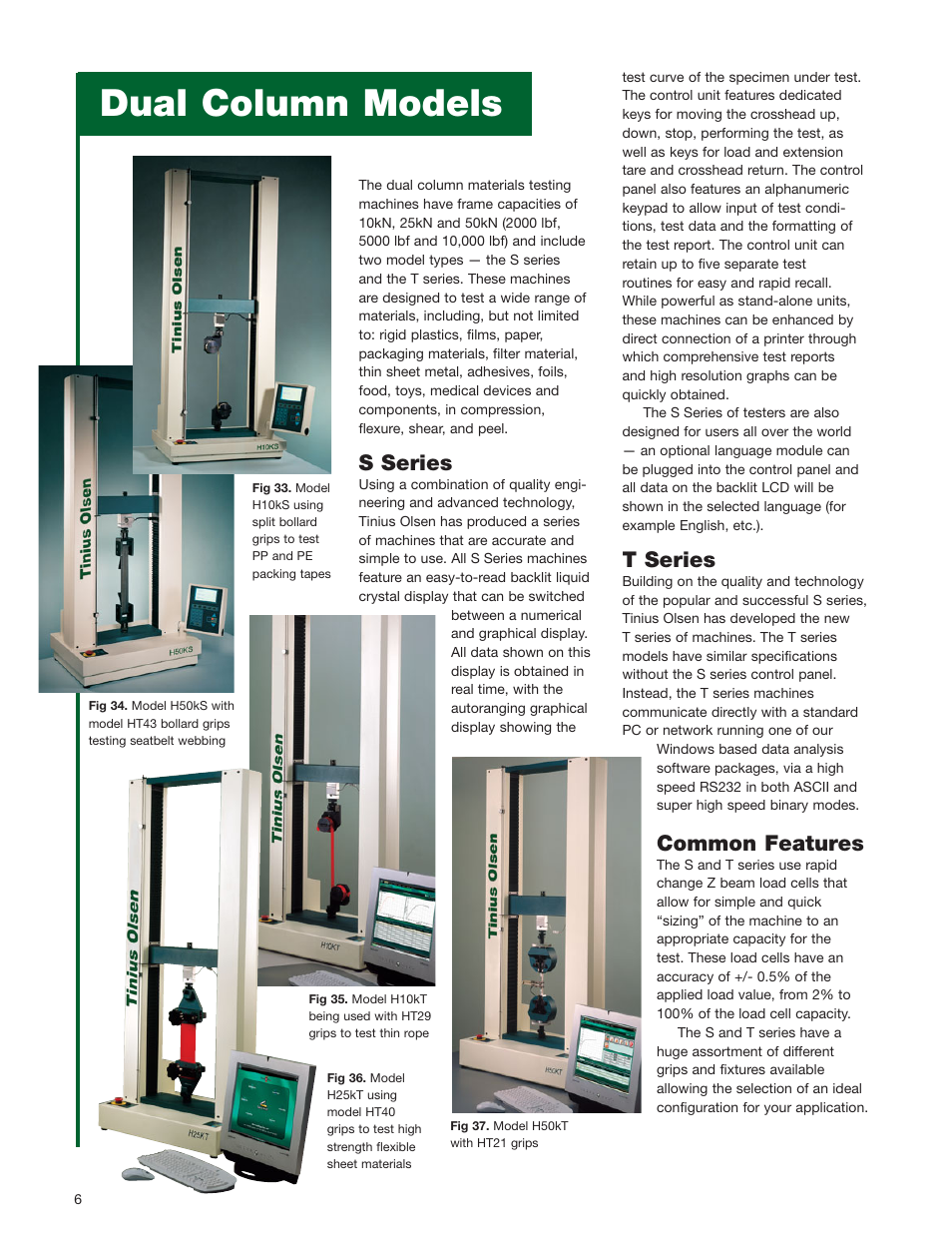 Dual column models, S series, T series | Common features | Atec Tinius-Olsen-H1KS User Manual | Page 6 / 8