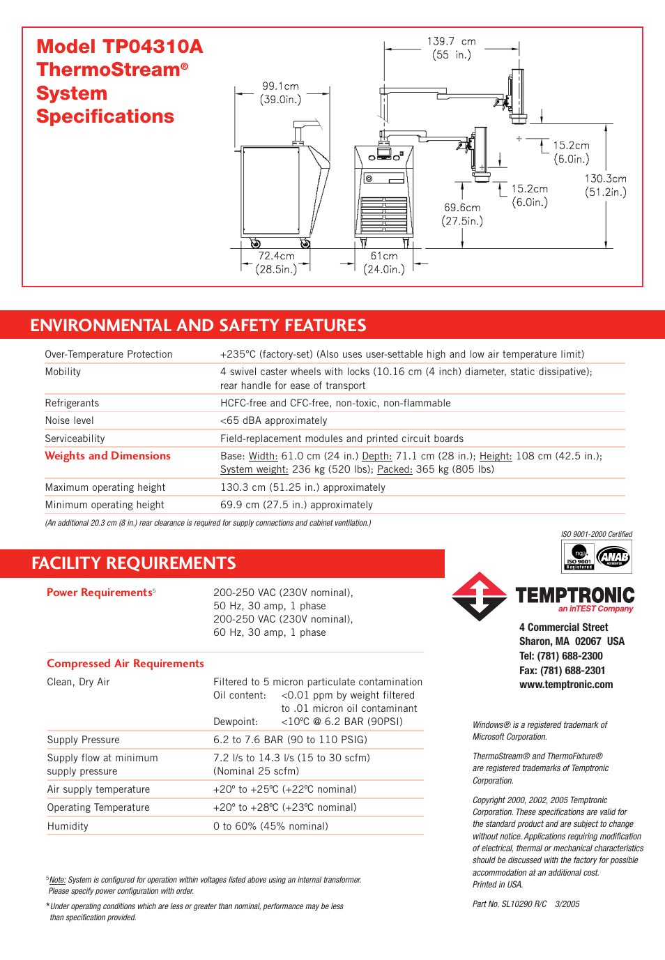 System specifications, Environmental and safety features, Facility requirements | Atec Temptronic-TP04310A User Manual | Page 2 / 2