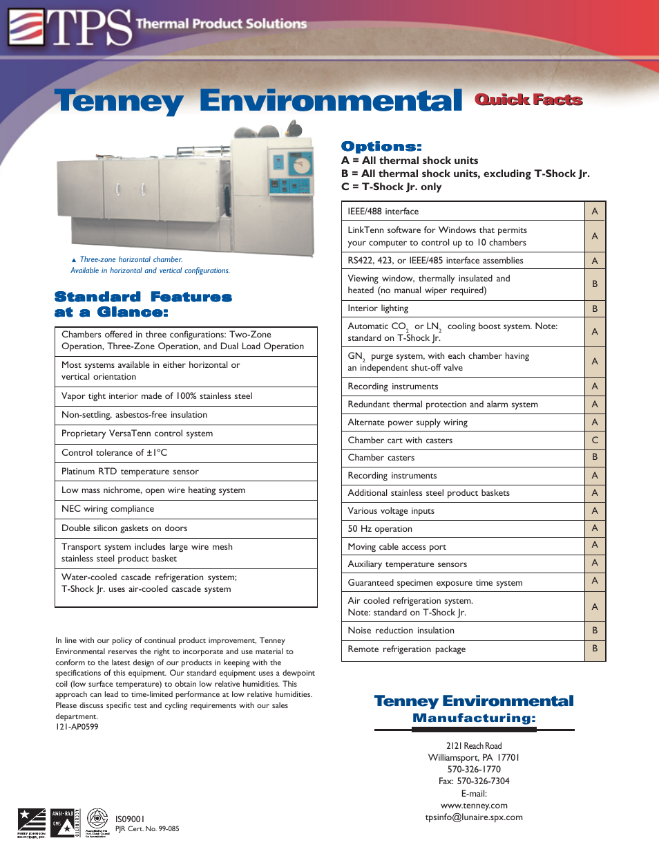 Tenney environmental, Quick facts, Quick facts tenney environmental | Atec Tenney-T-Shock-JR User Manual | Page 4 / 4