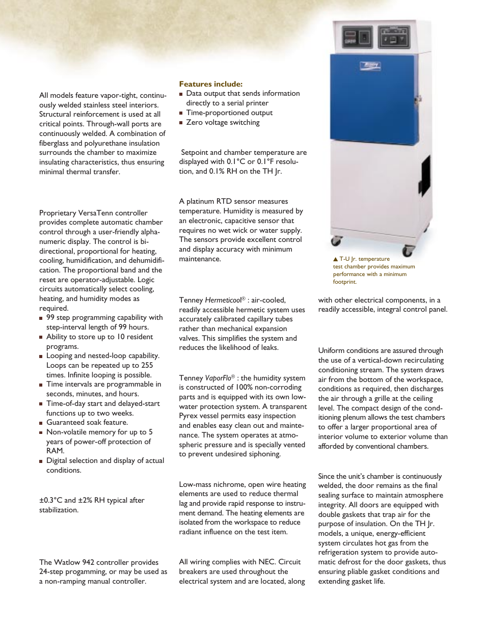 Standard features | Atec Tenney-TJR-TUJR-THJR User Manual | Page 3 / 4