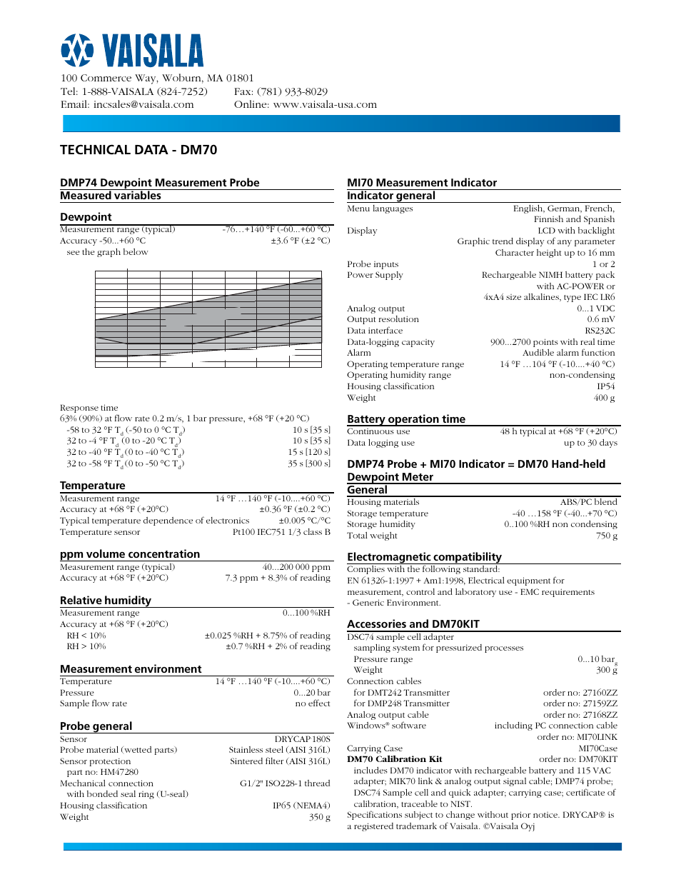 Technical data - dm70 | Atec Vaisala-DM70 User Manual | Page 2 / 3