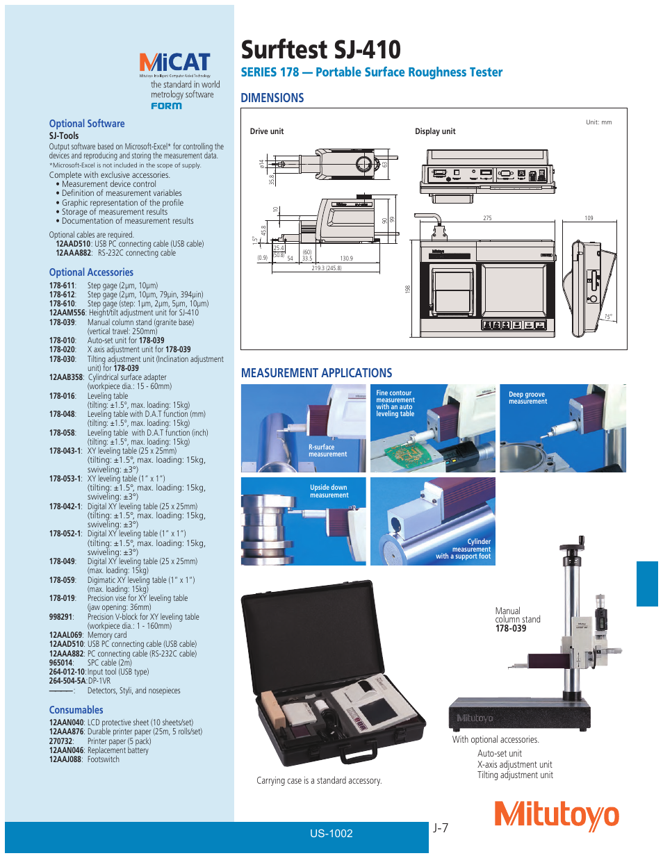 Surftest sj-410, Series 178 — portable surface roughness tester, Dimensions measurement applications | Atec Surftest-SJ-411 User Manual | Page 2 / 2