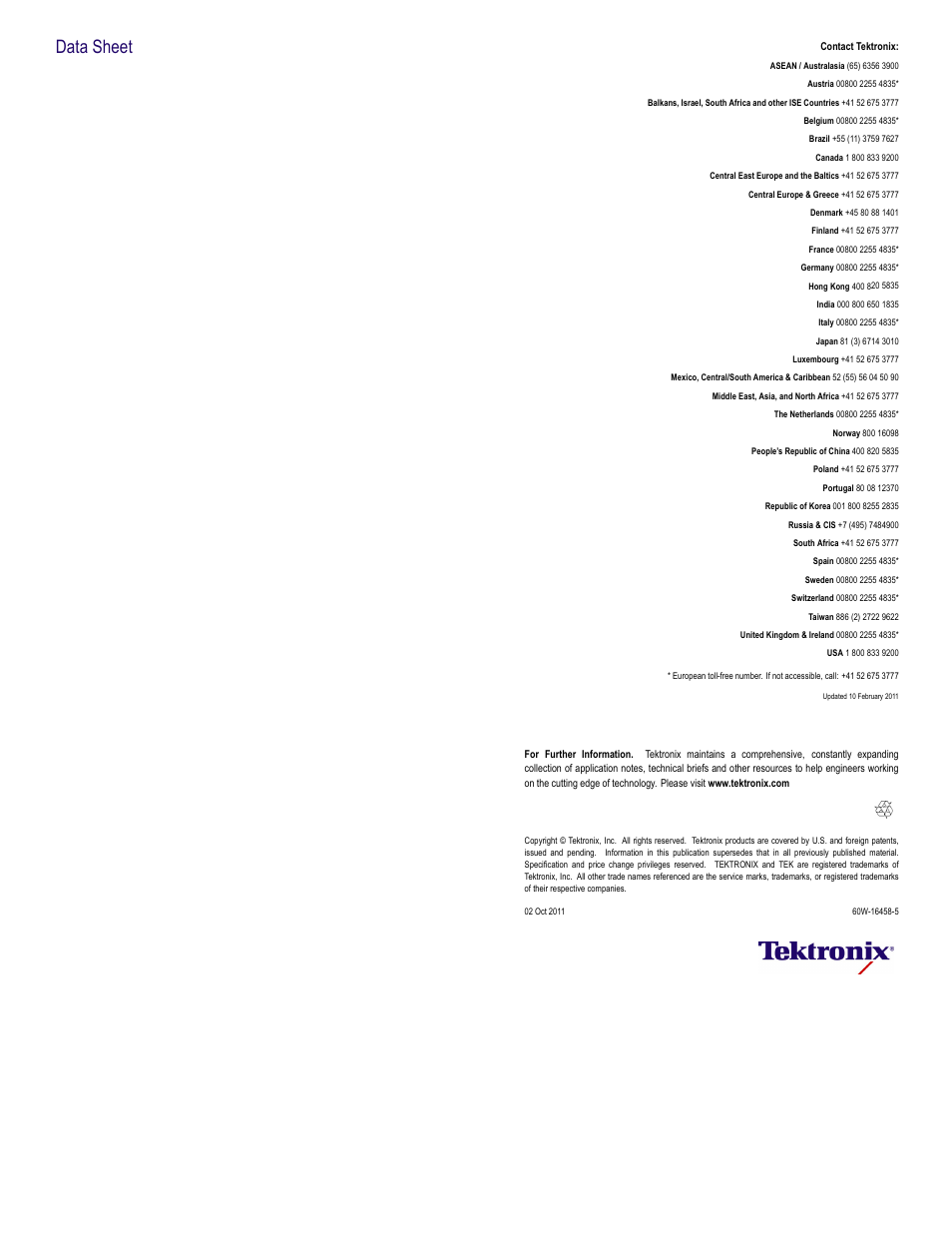 Data sheet | Atec Tektronix-TCPA Series User Manual | Page 8 / 8