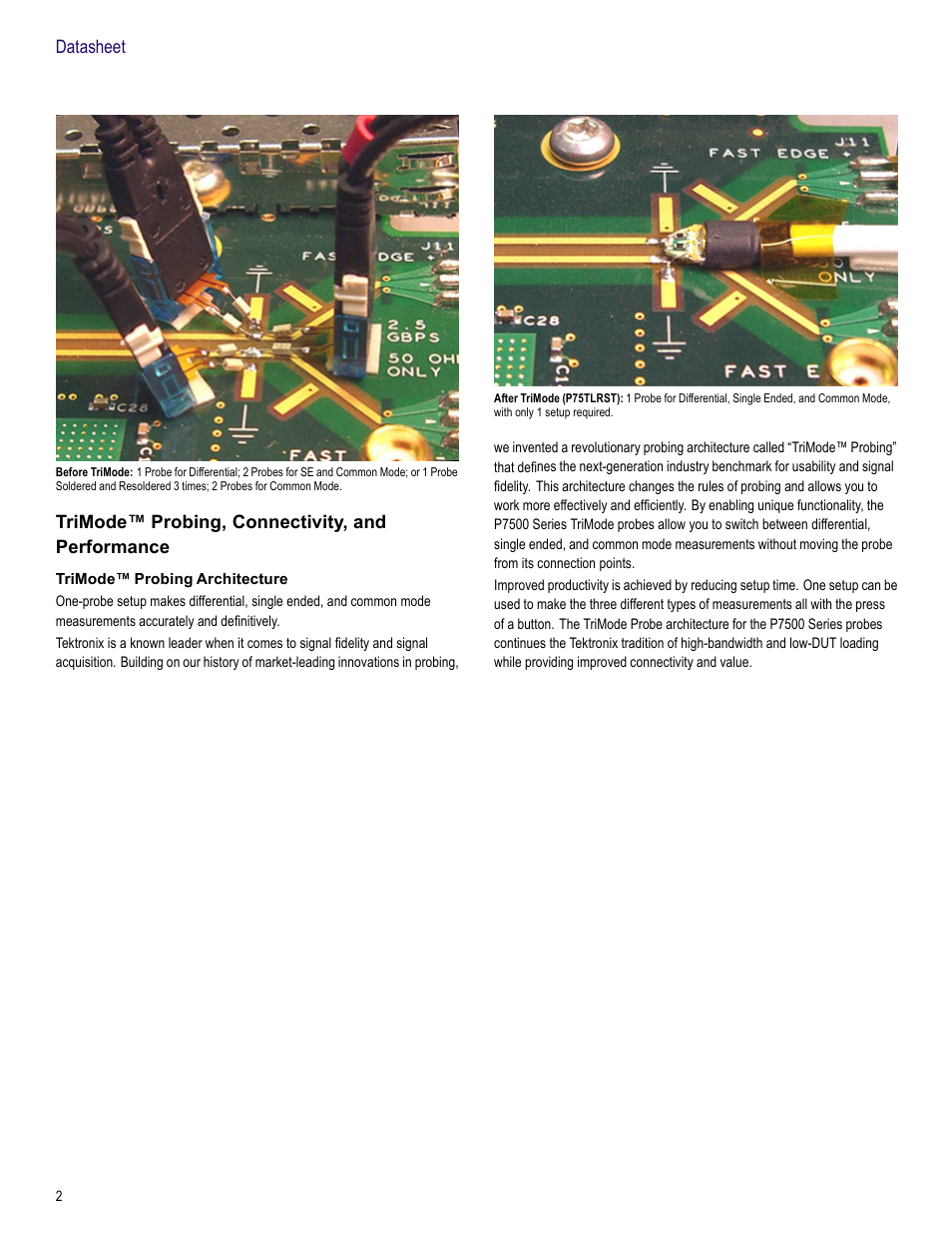 Trimode™ probing, connectivity, and performance, Trimode™ probing architecture | Atec Tektronix-P7516 User Manual | Page 2 / 8