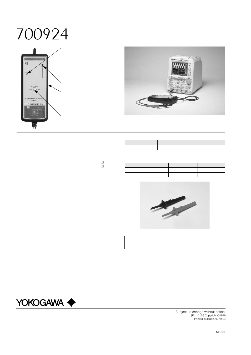 100 mhz band differential probe, Specifications | Atec Yokogawa-700924 User Manual | Page 2 / 2