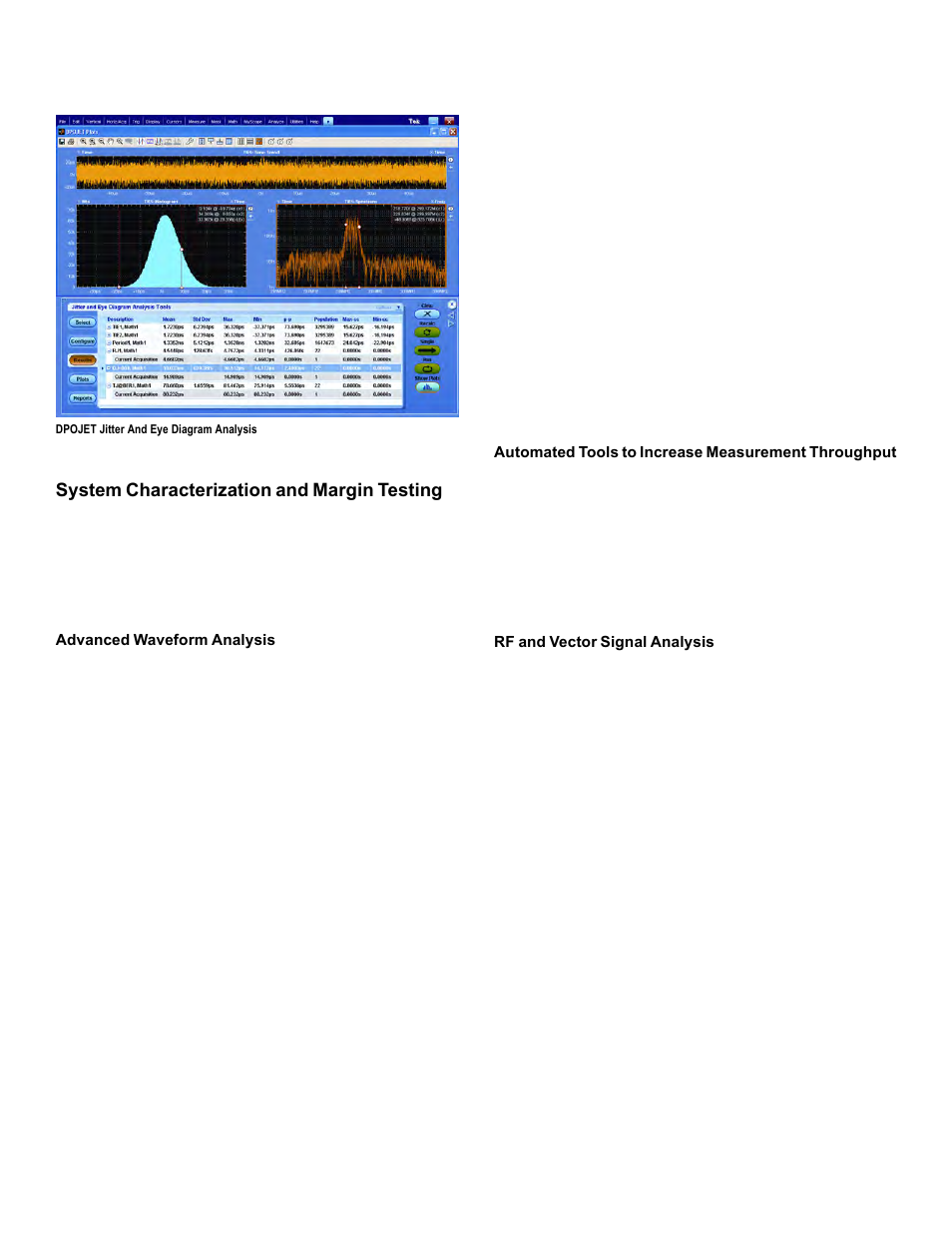 System characterization and margin testing, Advanced waveform analysis, Automated tools to increase measurement throughput | Rf and vector signal analysis | Atec Tektronix-MSO7000 Series User Manual | Page 5 / 28