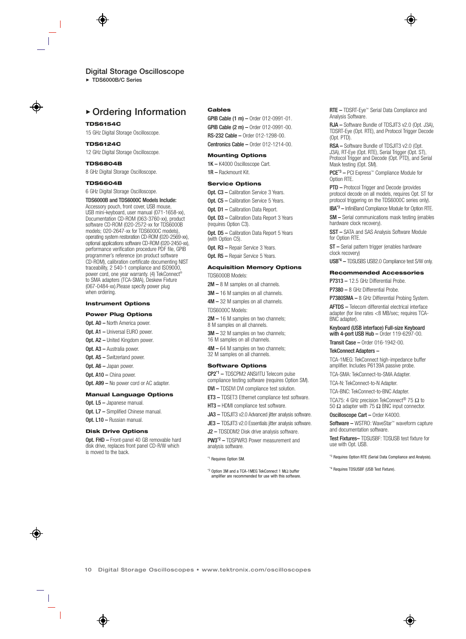 Ordering information, Digital storage oscilloscope | Atec Tektronix-TDS6804B User Manual | Page 10 / 12