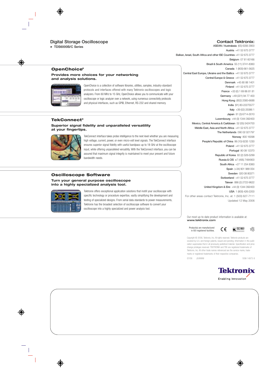 Digital storage oscilloscope, Contact tektronix, Openchoice | Tekconnect, Oscilloscope software | Atec Tektronix-TDS6804B User Manual | Page 12 / 12