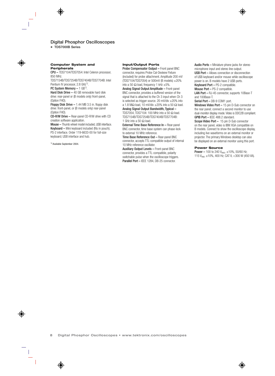 Digital phosphor oscilloscopes | Atec Tektronix-TDS7000B Series User Manual | Page 8 / 12