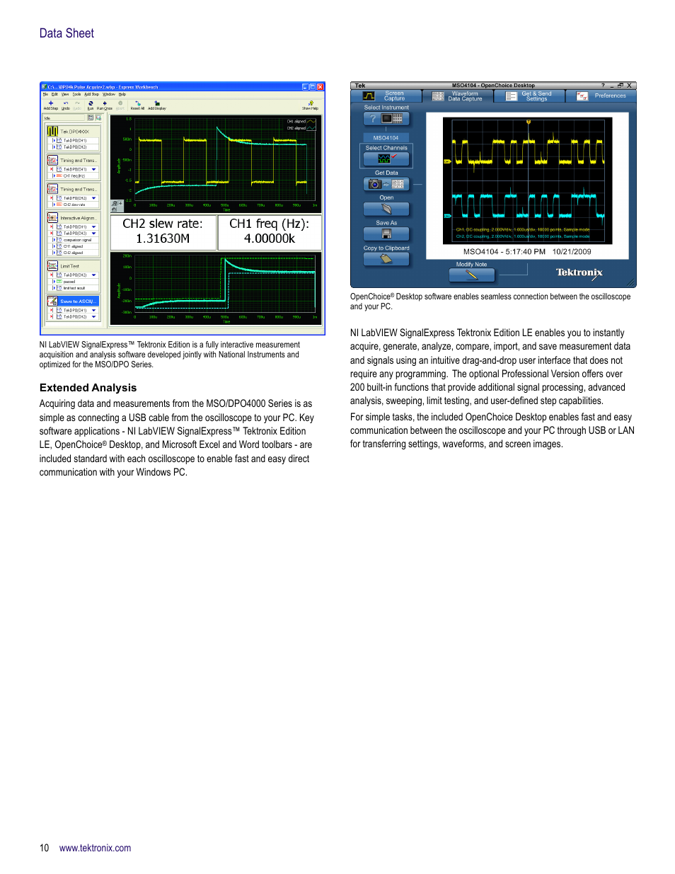 Extended analysis, Data sheet | Atec Tektronix-MSO4000 Series User Manual | Page 10 / 20