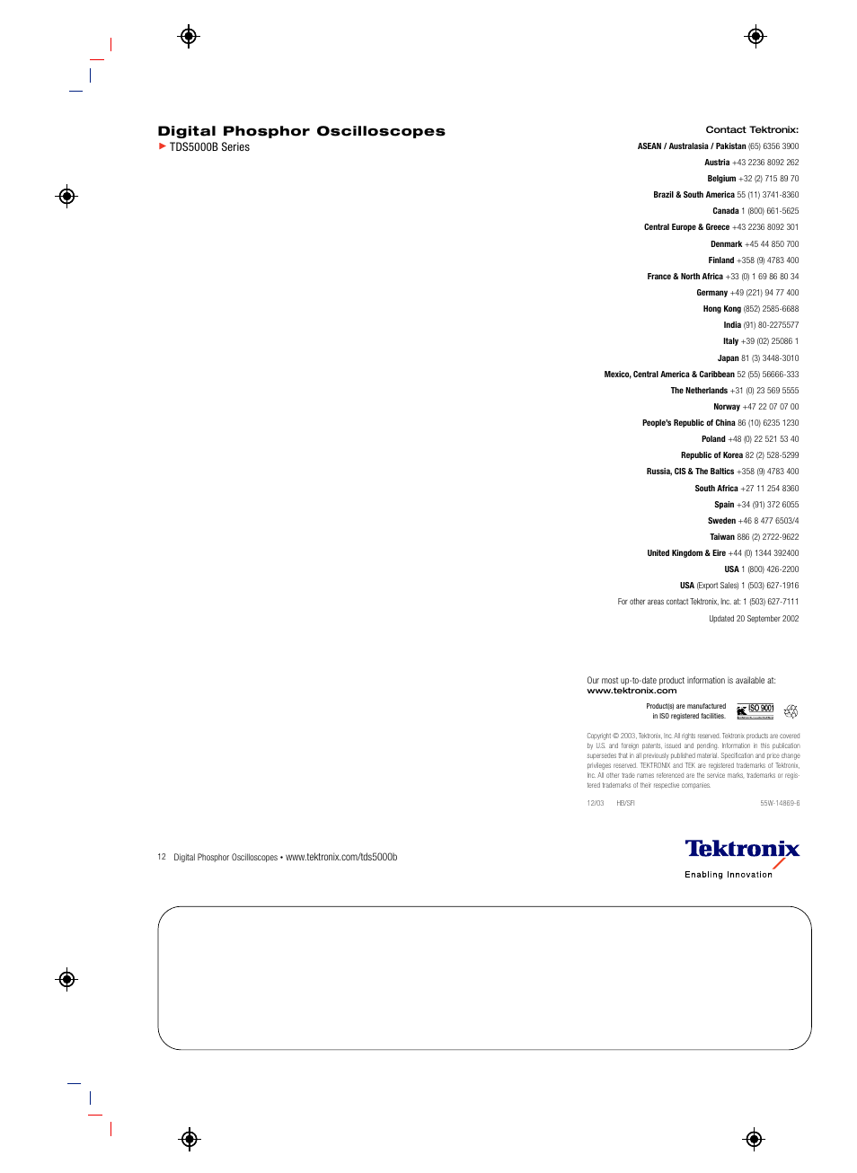 Digital phosphor oscilloscopes, Tds5000b series | Atec Tektronix-TDS5000B Series User Manual | Page 12 / 12