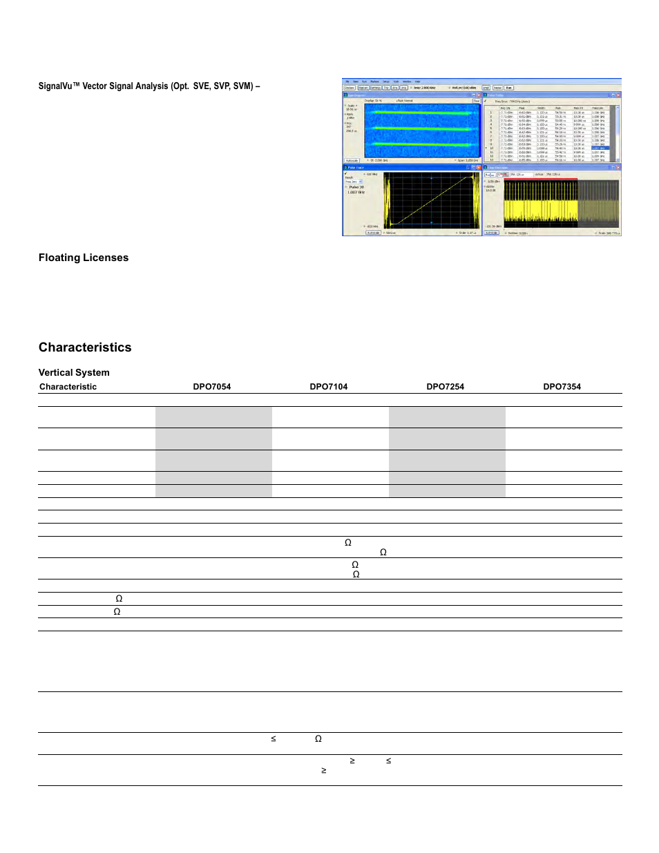 Floating licenses, Characteristics, Digital phosphor oscilloscopes — dpo7000 series | Atec Tektronix-DPO7000 Series User Manual | Page 11 / 20