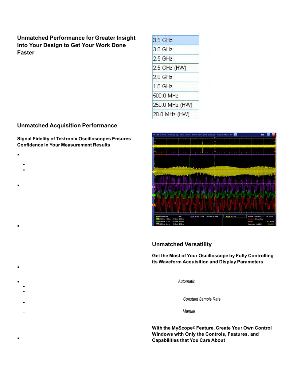 Unmatched acquisition performance, Unmatched versatility | Atec Tektronix-DPO7000 Series User Manual | Page 2 / 20