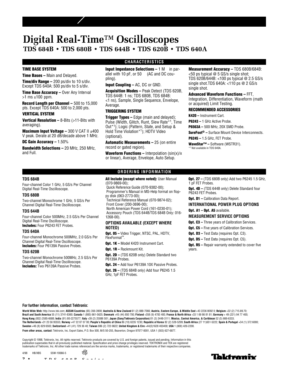 Digital real-time™ oscilloscopes | Atec Tektronix-TDS640A User Manual | Page 2 / 2